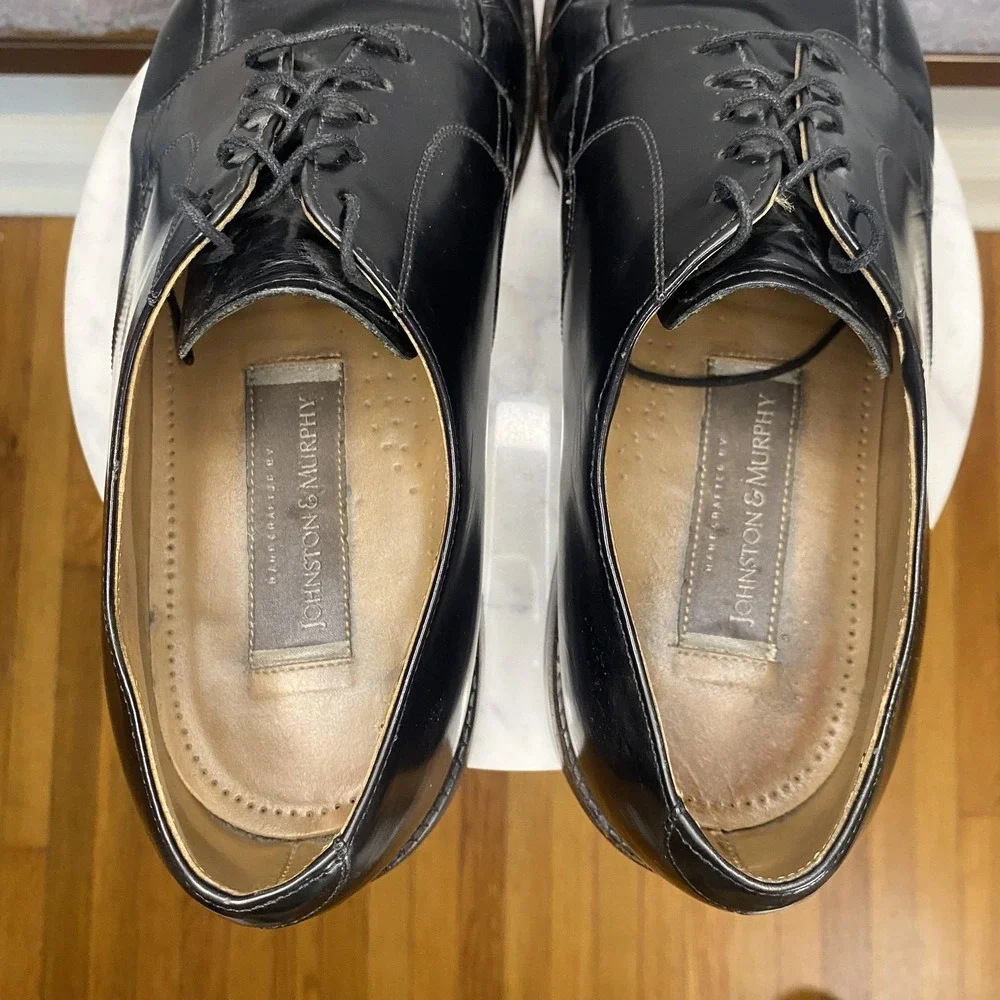 Johnston & Murphy Shoes Mens Size 9 D Black Leather Derby Square Toe 22-2831
